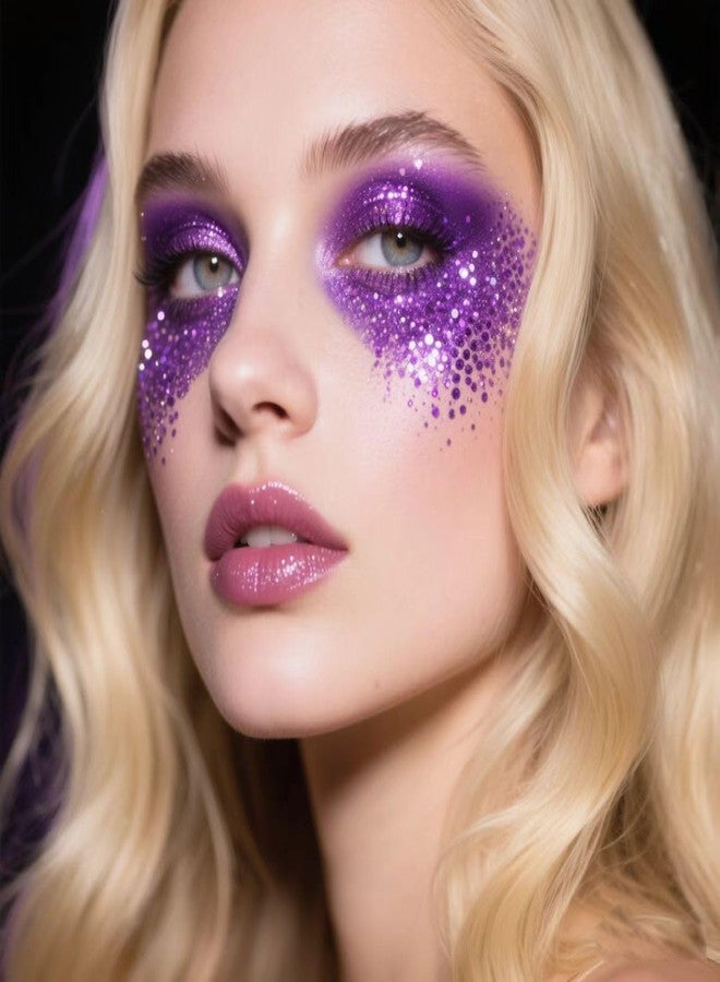 GL-Turelifes Body Glitter Gel, Mardi Gras Chunky Face Glitter Mermaid Sequins, Sparkly Hair Glitter,Singer Concert Festival Rave Accessories, Halloween Body Painting (#06 Violet) - Image 2